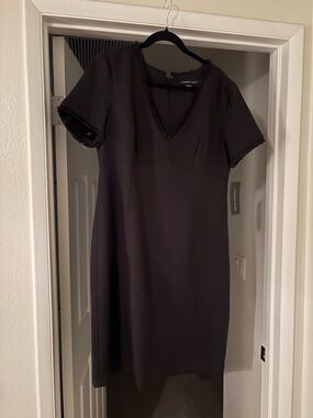 Versatile Black V-Neck Textured Sheath Dress
